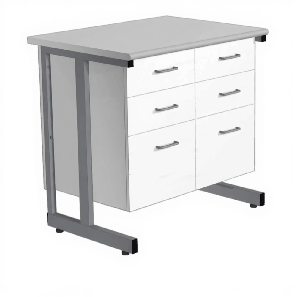 Стол-тумба СЛ-211/2.3 «Премиум» (корпус ЛДСП белый, столешница постформинг серый, каркас серый)