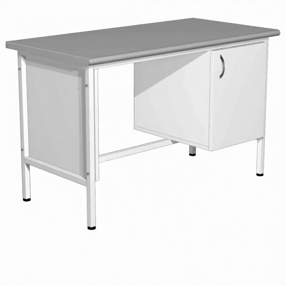 Стол для врача рабочий с тумбой СЛ-3.1 (1200х600х750) (постформинг серый, каркас белый)