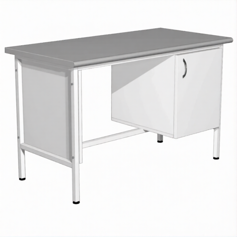 Стол для врача рабочий с тумбой СЛ-3 (1400х600х750) (постформинг серый, каркас белый)