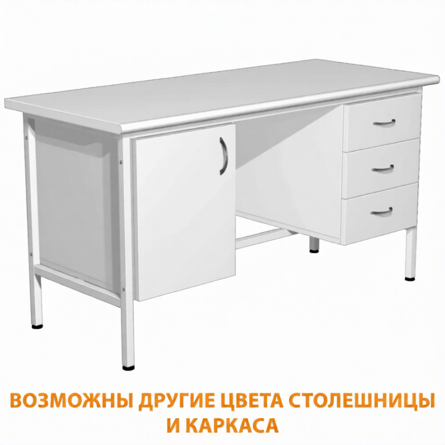 Стол для врача рабочий с 2-мя тумбами СЛ-6 (1400х600х750) (постформинг белый, каркас белый)