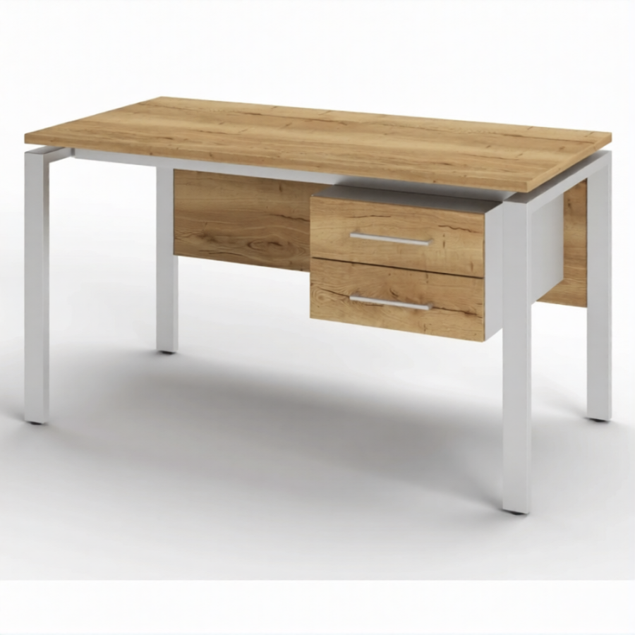 Стол рабочий 2 ящика СрТ-22 (тип 1) (1400х700х750) (столешница ЛДСП дуб вотан, каркас серый)