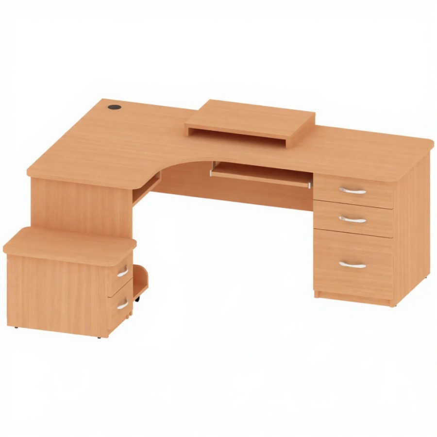 Стол угловой с тумбой ОФ-СТ-175, Бук Бавария Светлый